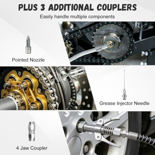8000 PSI Grease Gun Kit,Quick-Release Coupler, 90° Adapter,14 oz