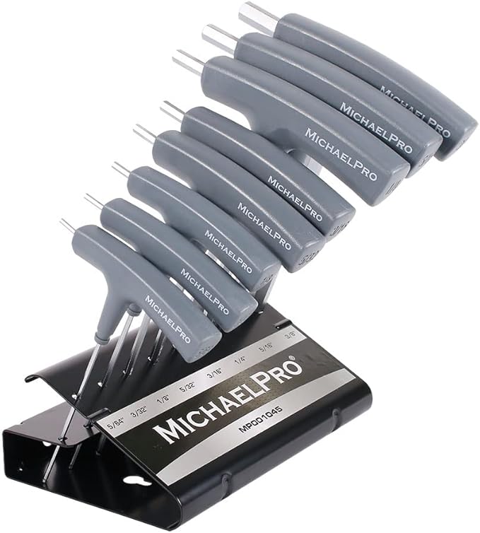 MichaelPro 8-Piece T-Handle Ball End Allen Wrench Set, Hex Keys Set with Convenient Storage Stand (SAE, Gray)