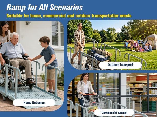 10'L x 36" W Portable Wheelchair Ramp with Handrails, Non-Slip Heavy Duty Handicap Ramp 850lbs Load Capacity, Wheelchair Ramp for Home Steps, Stairs, Doorway