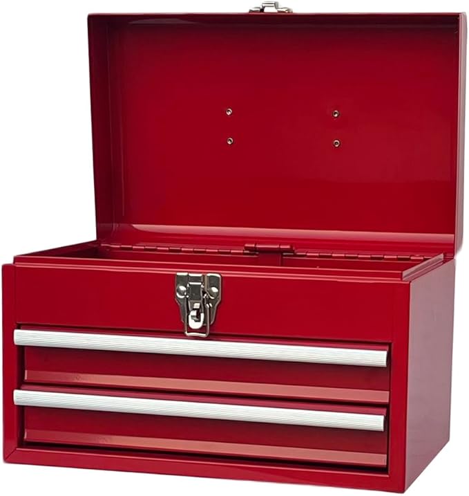 Workington Portable Metal Tool Chest with 2 Drawers, 14" 2-Drawer Tool Chest Cabinet with Ball Bearing Drawer Slides, Steel Tool Storage Box Organizer 4202 Red