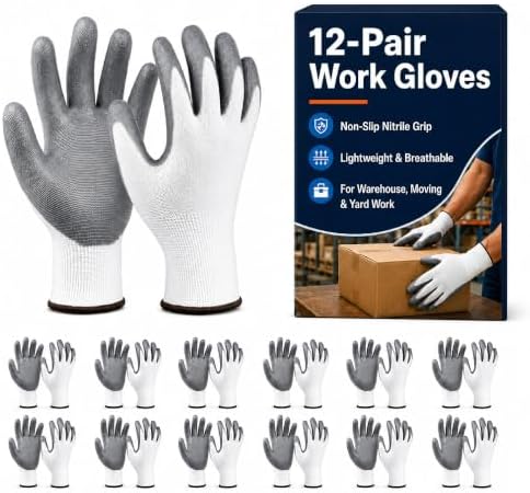 Work Gloves, Nitrile-Coated Grip for Yard Work, Moving & Warehouse, Large