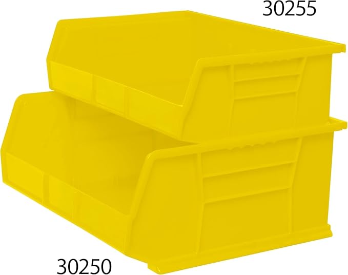 Akro-Mils 30255 AkroBins Plastic Storage Bins, Space-Saving Stackable Bins for Garage, Pantry, Craft Organization, 11" x 16" x 5", Yellow, 6-Pack
