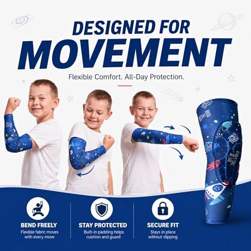 AceList Space Elbow Pads for Kids, Youth Volleyball Arm Sleeves for Boys Girls, Protective Compression Gear for Basketball Football Wrestling, Anti-Slip Stay-Up Protective Gear, 1 Pair (Size M)