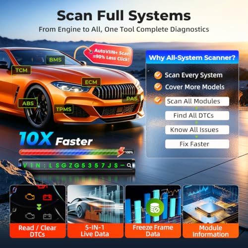 Autel Scanner MaxiCOM MK808S: 2026 Bidirectional Tool as MaxiCheck MX900 MK900BT MK808BT Pro MX808S 808Z, 28+ Service for 200+ Brands, 3000+ Active Test, All System Diagnose, Injector, FCA & SGW OS 11