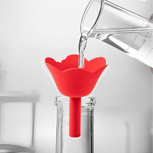 Silicone Flower Kitchen Funnel Set, Red and Green, Collapsible Christmas Tree Design, 3-Piece for Liquid Transfer and Bottle Filling