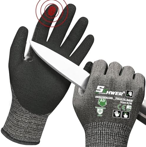 Schwer ProGuard High Level Cut Resistant Work Gloves PR3326 for Extreme Protection，ANSI A9 Cut Gloves with Reinforced Thumb, Non Slip, Durable, Touch-screen, Black 2 Pairs（M）