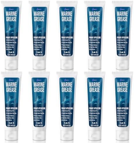 10 Pack 3.38 oz Marine Grease Tube, Premium Marine Grade Grease, Waterproof High Temp (0°F - 500°F) Bearing Lube for Propeller Shafts, Rudder Bearings, Trailers & Boat Maintenance