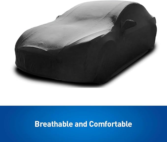 Custom Indoor Stretch Car Cover Compatible with 2017-2026 Tesla Model 3, Black, Includes Storage Bag - Soft Satin, Breathable, Dust Protection