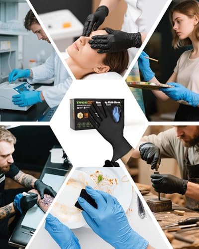 TREEGO Black Disposable Nitrile Gloves, 6 Mil, Large, 50 Count