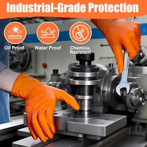 TREEGO 10 Mil Heavy Duty Orange Nitrile Mechanic Gloves, 50 Count XL