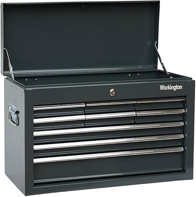 Workington Portable Metal Tool Chest with 9 Drawers, 24" 9-Drawer Tool Chest Cabinet with Ball Bearing Drawer Slides, Steel Tool Storage Box Organizer 4006 Gray