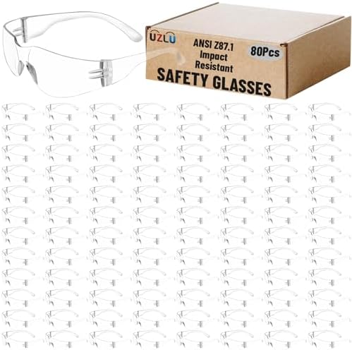 80 PCS Safety Glasses Bulk Unisex, Clear Safety Goggles with ANSI Z87.1