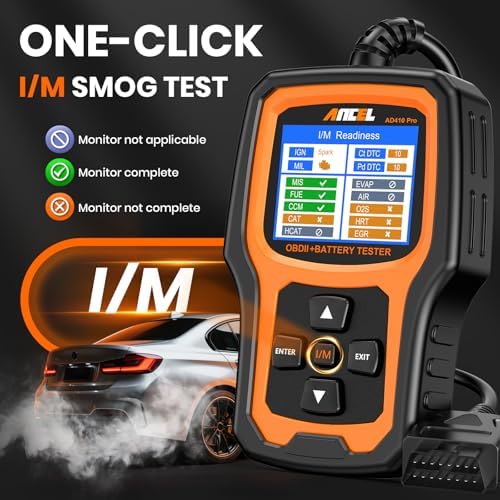 ANCEL AD410 PRO OBD2 Scanner and Battery Tester, 2-in-1 Car Diagnostic Tool, Check Engine Light, EVAP Test, Live Data, 12V Battery Analyzer with Cranking & Charging System Test for Car Motorcycle