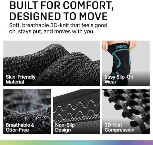 Modvel 2 Pack Knee Brace for Women - Knee Support for Walking, Knee Compression Sleeves for Pain Relief, Knee Sleeves for Women, Knee Brace for Sports, Workouts & Arthritis