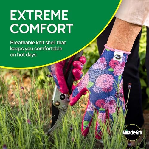 Miracle Gro Women's Nitrile Coated Grip Floral Pattern Gardening Work Gloves