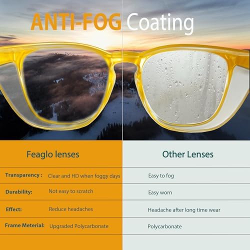 Feaglo Safety Glasses, Anti Fog Safety Goggles for Women Men, Blue Light Blocking Stylish Eye Protection Glasses Side Shield
