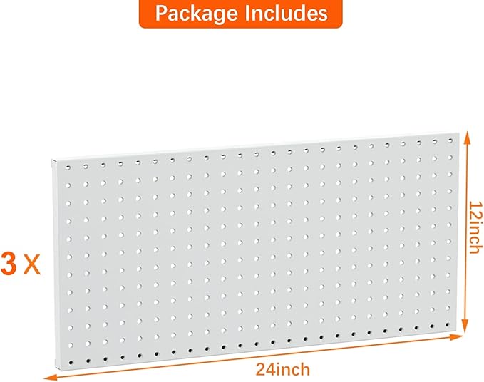 TORACK 3 PCS Metal Pegboard Panels(12x24 inch) for Wall Garage Utility Tools Storage Pegboard for Workbench, Modular Peg Board Tool Organizer Boards(Pack of 3, Grey)