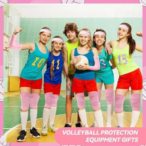 6 Pcs Volleyball Knee Pad and Arm Sleeve Volleyball Accessories Drawstring Bag Softball Headbands Volleyball Protection Equipment Gifts for Women Teens Training