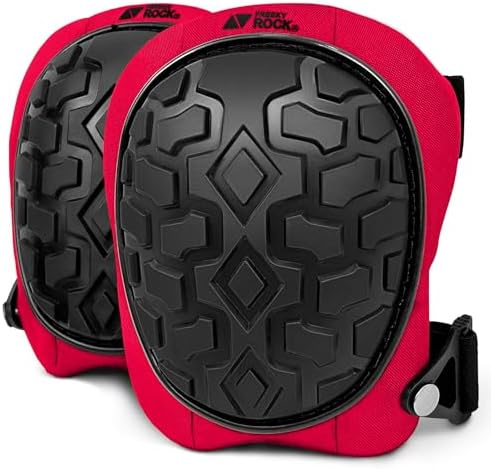 Professional Knee Pads for Work Construction with Heavy Duty Cap Foam Padding Gel Cushion Knee Pads for Men, Comfortable Adjustable Strong Strap, Military Grade Rivet for Flooring Gardening, Red