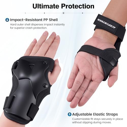 Adult & Kids Knee Pads Elbow Pads Wrist Guards 6 in 1 Protective Gear Set for Skateboarding Roller Skating Cycling Scooter BMX Outdoor Sports Black