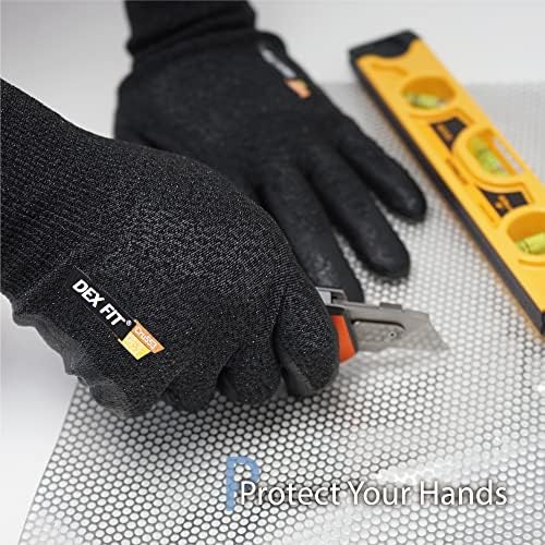 DEX FIT Level 5 Cut Resistant Gloves Cru553 Anti-Static, 3D Comfort Fit A5 Safety Work Gloves with Grip, Thin Touchscreen Gloves for Warehouse, Package Handling, Premium Black, S, 1 Pair