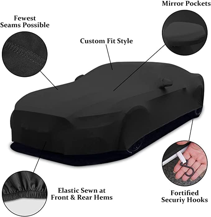 WinPower Indoor Sports Car Cover Stretch Dustproof Protection Full Car Cover for Underground Garage, Car Show, Black