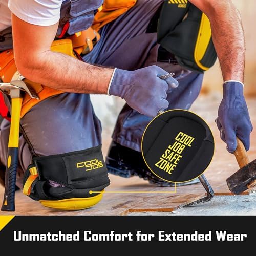 COOLJOB Professional Knee Pads with Heavy Duty Anti-Slip Cap, Comfortable Foam Cushion and Extra Thick Gel Padding for Construction Flooring, Reinforced & Adjustable Straps, Yellow