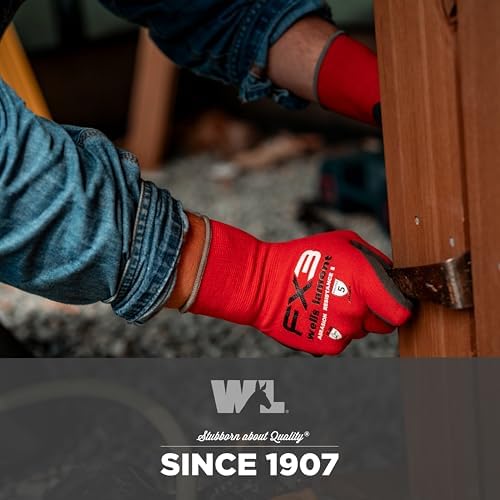 Wells Lamont Men's FX3 Nitrile Coated Grip Work Gloves, Red, Small