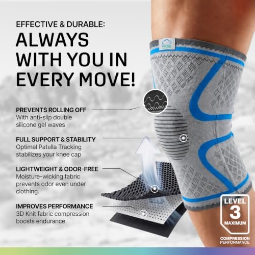 Modvel Compression Knee Brace for Women & Men - 2 Pack Knee Brace for Running Knee Pain, Knee Support Compression Sleeve, Workout Sports Knee Braces for Meniscus Tear ACL & Arthritis Pain Relief