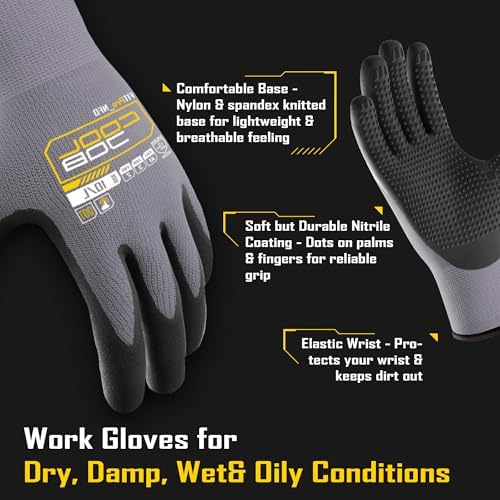 COOLJOB 3/6/12 Pairs Nitrile Rubber Dipped Nylon Safety Work Gloves