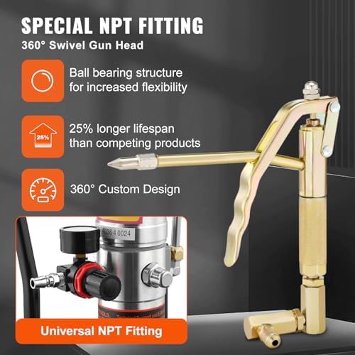 VEVOR Grease Pump, Air Operated Grease Pump with 13 ft High Pressure Hose and Grease Gun, Pneumatic Grease Pump with Barrel Cap, Portable Lubrication Grease Pump 360° Gun Head