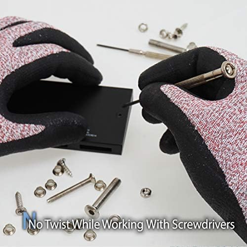 DEX FIT Level 5 Cut Resistant Gloves Cru553 Anti-Static, 3D Comfort Fit A5 Safety Work Gloves with Grip, Thin Touchscreen Gloves for Warehouse, Package Handling, Red, L, 1 Pair
