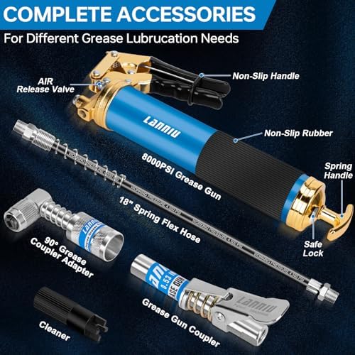 Grease Gun Kit: 8000 PSI Grease Gun, 0.53" Coupler & 90° Adapter