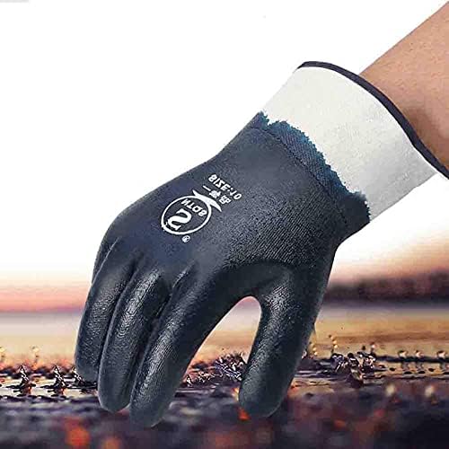 Men's Oil Gloves, Safe Wide-Cuff Gloves for Petrochemical Transport Workers, Blue Large Size 12-Pack