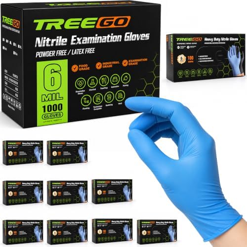 TREEGO Blue Nitrile Gloves, Small, 6 Mil Medical Exam Gloves, 1000 Count