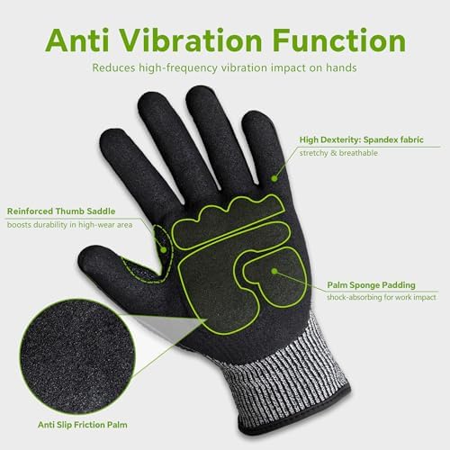 Impact Work Gloves for Men - ANSI Cut Level A5 with TPR Knuckle Guards & Shock Absorption, Nitrile Coated Palm for Maximum Grip, Heavy Duty for Construction, Warehouse, Auto Repair (2 Pairs XL)