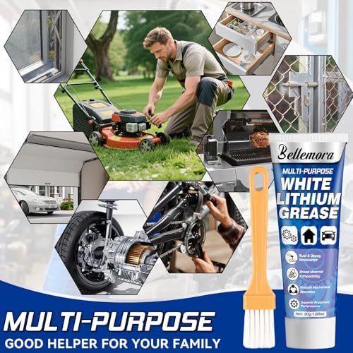 White Lithium Grease, Multi-Purpose Lubricant Lithium Grease with Brush, Garage Door Lubricant for Hinges, Bearings and Gears, Ideal for Marine, Automotive, Industrial, and Household Use
