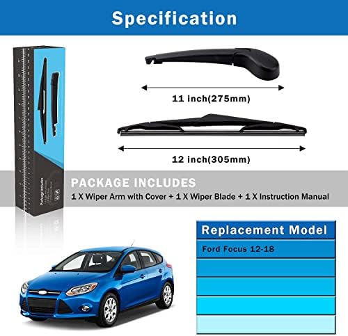 WTI Rear Wiper Arm Blade Set Compatible With Ford Focus 2012-2018 Hatchback 5 Door Rear Windshield Window Wiper Kits Assembly New Replacement Accessories Parts Fit CV6Z17526C