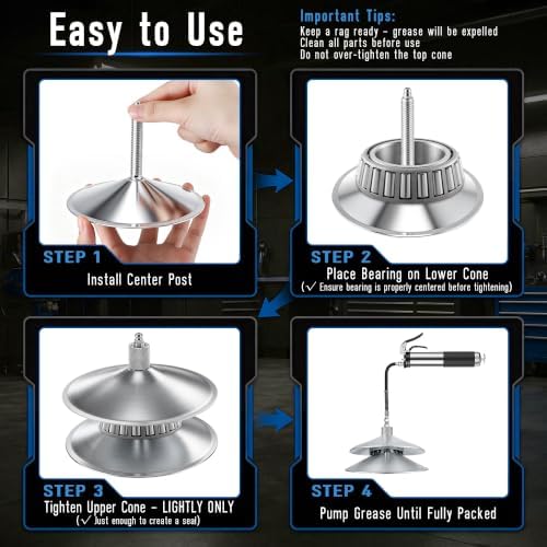 Bearing Packer, Wheel Bearing Grease Packer Tool, Fast & Mess Free Greasing, Heavy Duty Design, Fits Automotive, Trailer, ATV & Mower Bearings(Metal,Canister Style)