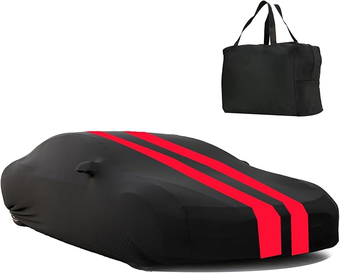 Indoor Car Cover Compatible with 1997–2004 C5 Corvette Custom-fit Breathable Dust-Proof Stretch Car Cover for Underground Garage, Car Show（Black+Red）