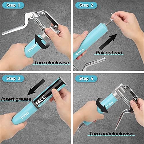 SHALL Mini Grease Gun Kit (3.52OZ, 3000PSI) with Accessories: 2x 4-Jaw Couplers, Sharp Nozzle, Extension Adapter, 3OZ Grease, Reinforced Glove & Cleaner