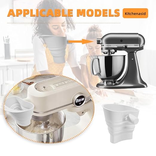 Flour Funnel for Kitchen Aid&Cream Scraper Set, Silicone Food-Grade | Stand Mixer | Leak-Proof Large Capacity Collapsible Design (red, Extended * 1 + Cream Scraper Set)