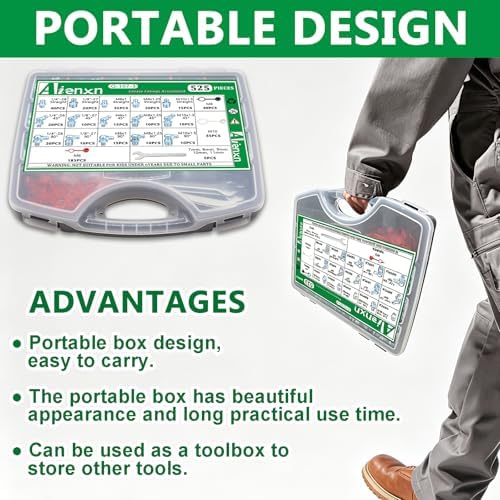 525PCS Grease Fittings Assortment, SAE & Metric Zerk Grease Fitting Straight 45 90 Degree (1/4"-28,1/8"-27,M6,M8,M10) with Plastic Caps in Portable Box, Includes 7-11mm Wrenchs for Grease Gun