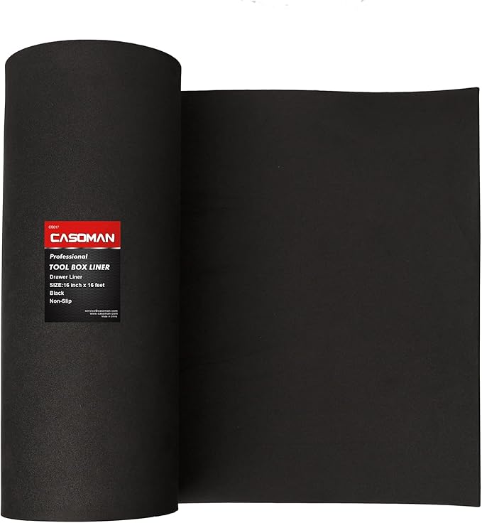 CASOMAN Professional Tool Box Liner and Drawer Liner - 16 inch(Wide) x 16 feet (Long), Non-Slip, Black