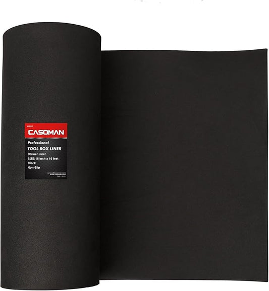 CASOMAN Professional Tool Box Liner and Drawer Liner - 16 inch(Wide) x 16 feet (Long), Non-Slip, Black