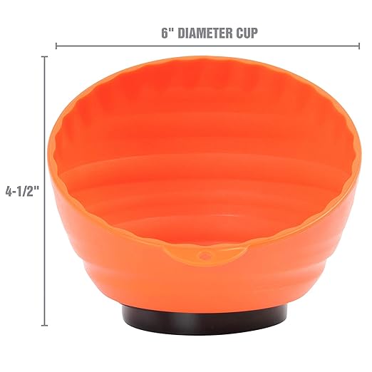 OEMTOOLS 25332 Orange Magnetic Nut Cup, Curved Magnetic Parts Tray Holds Up to 5 Pounds, Attaches To Metal Surfaces, Multi-Use Nuts And Bolts Organizer Made From Durable ABS Plastic