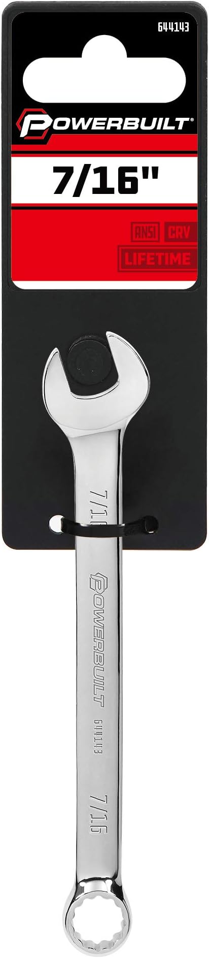 Powerbuilt SAE 7/16-Inch Combination Wrench, 12 Point Double Ended Box and Open End, 15 Degree Offset - 644143