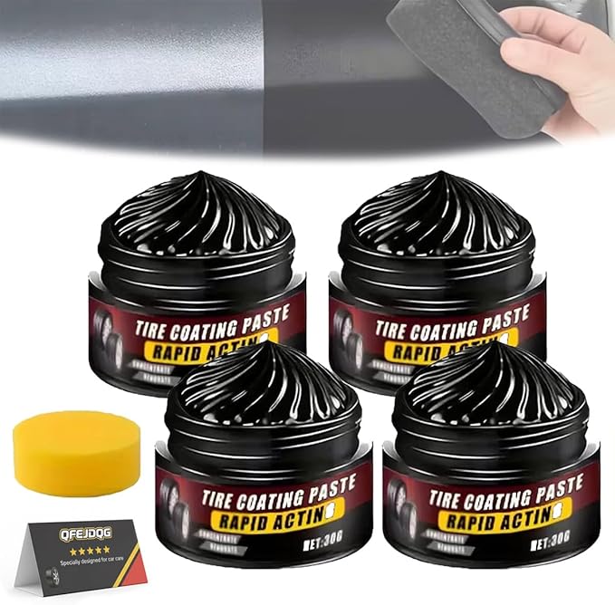 Premium Tire Coating & Trim Restorer, Tire Coating Paste, Long-Lasting Ceramic Coating & UV Protection, Bring Back the Original Deep Black Shine to Rubber and Plastic (4pcs)
