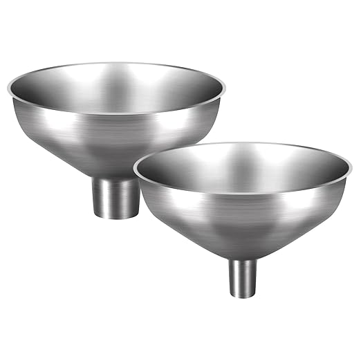 Stainless Steel Metal Funnel Set of 2, Kitchen Filling Funnel (0.5-inch Narrow Mouth) and (1-inch Wide Mouth), Practical Tools for Transferring Spices, Oils, Food and Beer