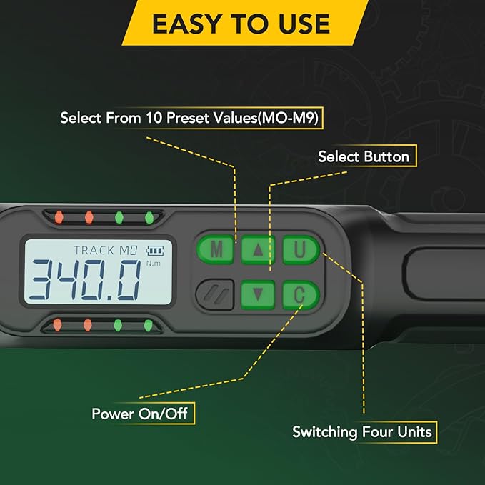 Digital Torque Wrench 1/2 Drive,12.54-250.8 ft-lbs, for Moto&Car Maintenance